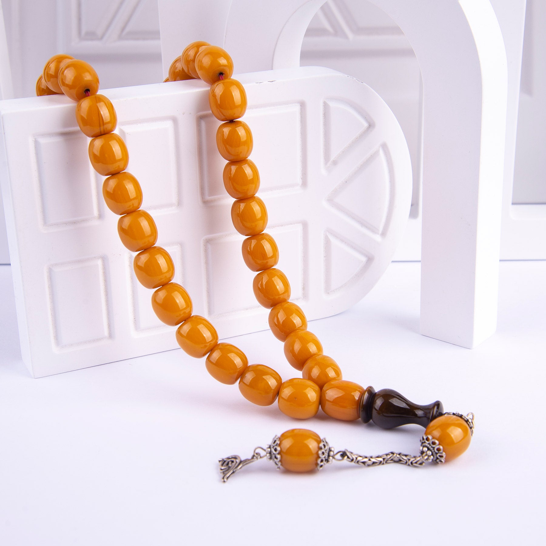 Ve Tesbih Ottoman Amber Rosary with Silver Tassels 1