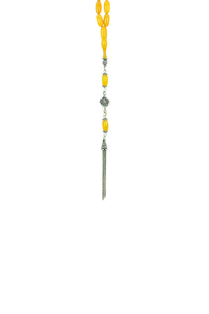 Ve Tesbih Silver Tasseled Capsule Cut Patinated Amber Rosary  2