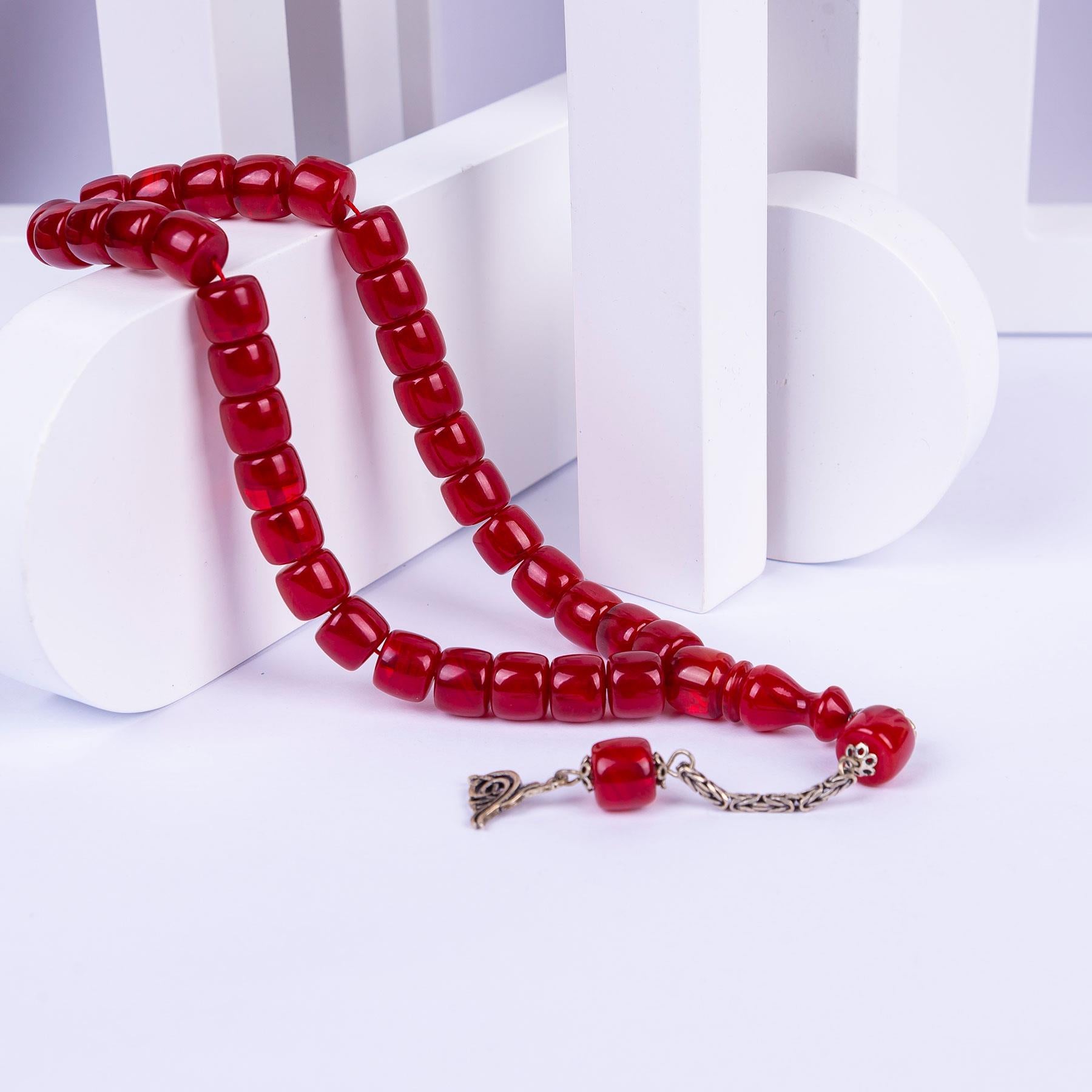Ve Tesbih Crimped Amber Rosary with Silver Tassels 1
