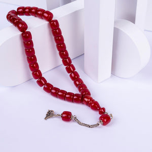 Ve Tesbih Crimped Amber Rosary with Silver Tassels 2