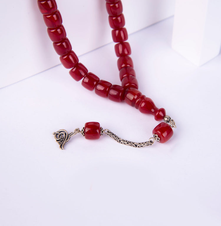 Ve Tesbih Crimped Amber Rosary with Silver Tassels 3