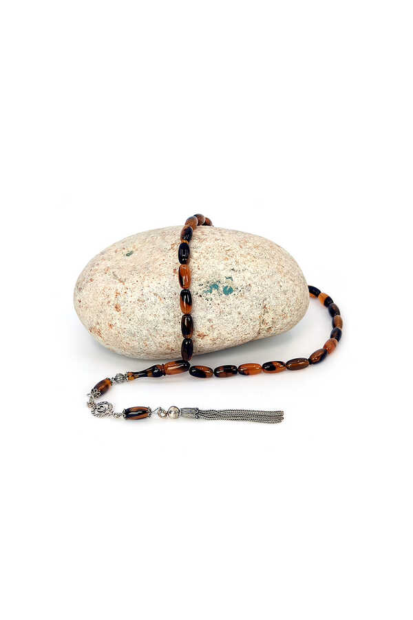 Silver Tasseled Capsule Model Crimped Amber Prayer Beads 3