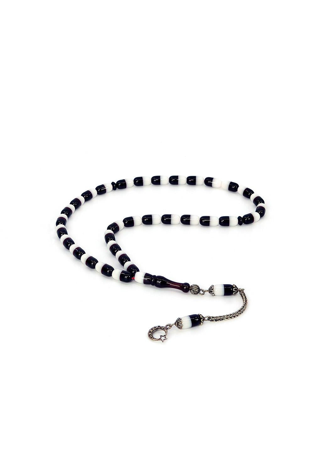 Ve Tesbih Silver Tasseled Capsule Amber Prayer Beads 1