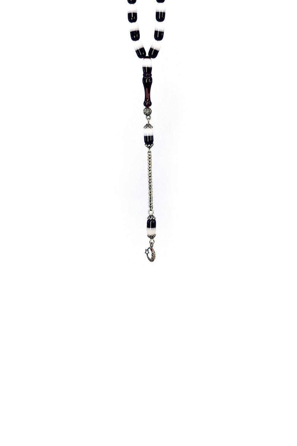 Ve Tesbih Silver Tasseled Capsule Amber Prayer Beads 2