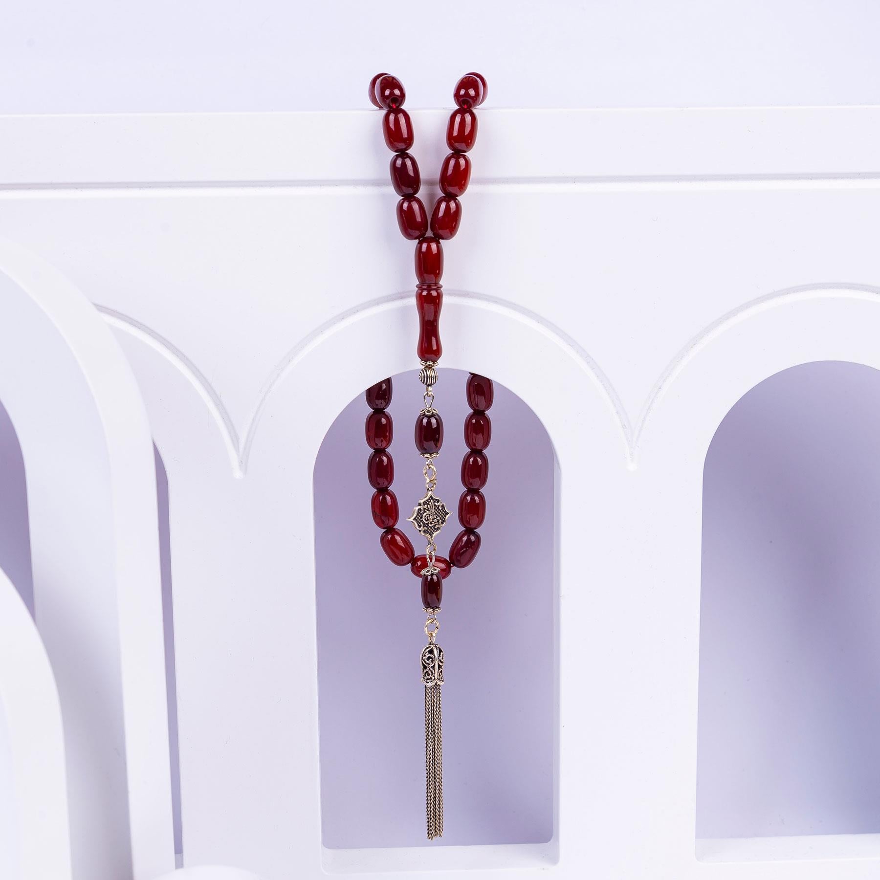 Silver Tasseled Capsule Model Crimped Amber Prayer Beads 2