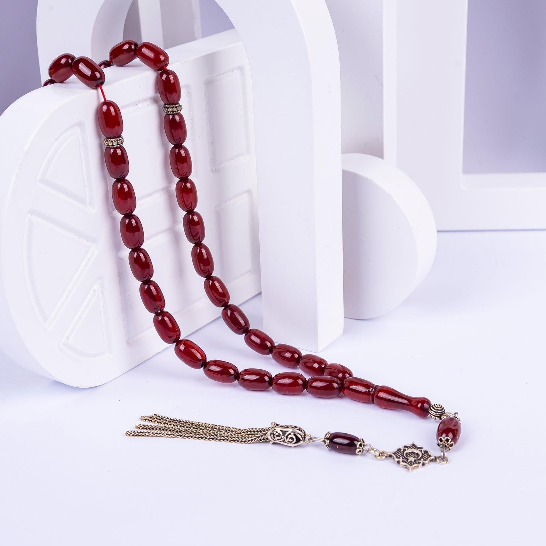 Silver Tasseled Capsule Model Crimped Amber Prayer Beads  1