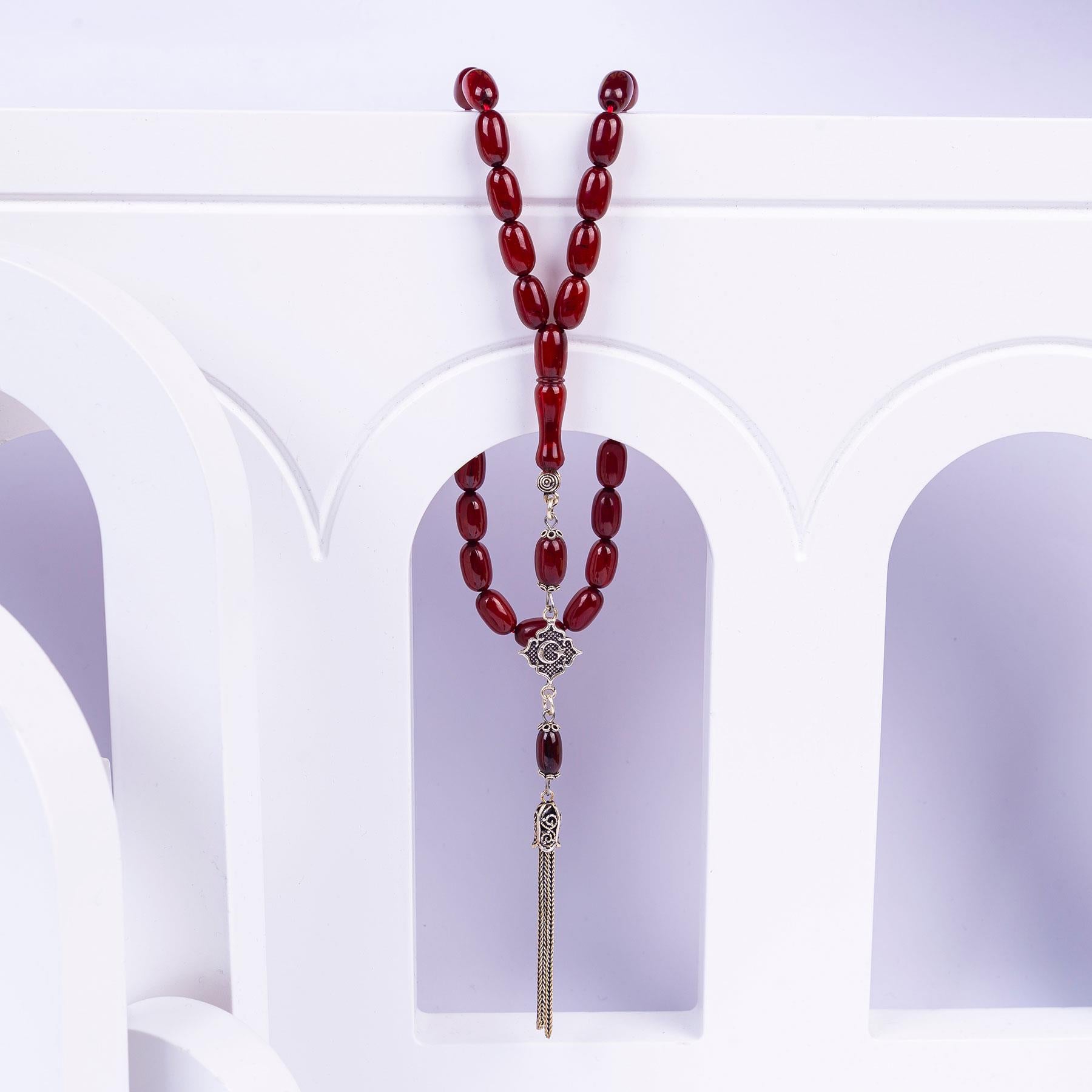 Silver Tasseled Capsule Model Crimped Amber Prayer Beads  2