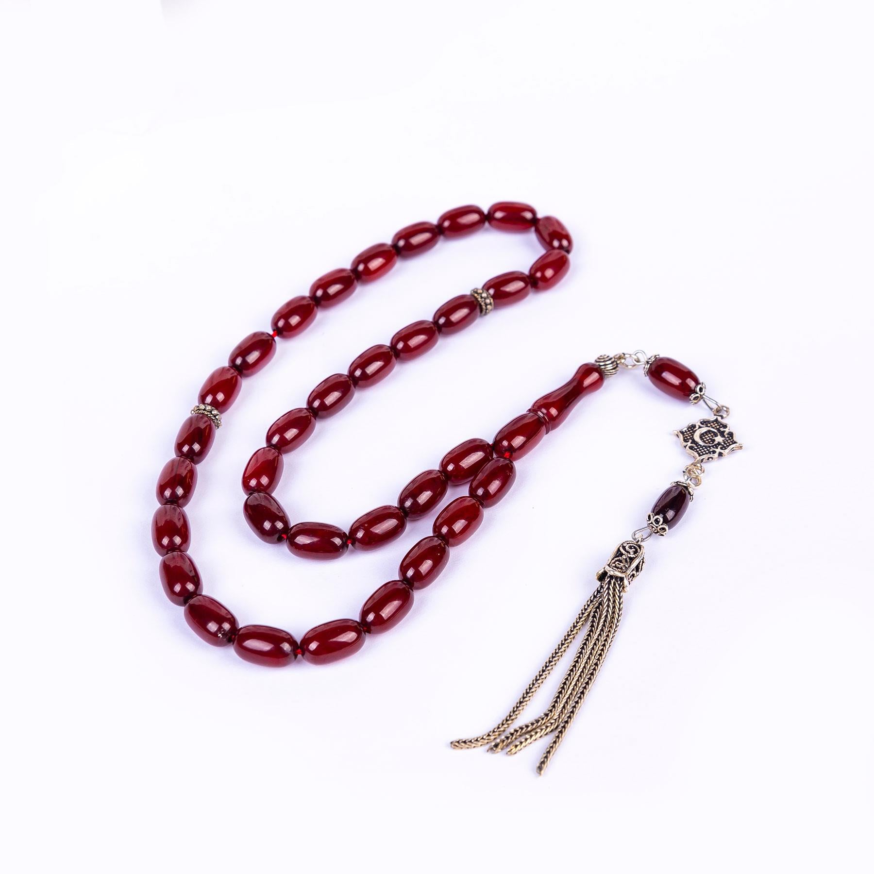 Silver Tasseled Capsule Model Crimped Amber Prayer Beads  4