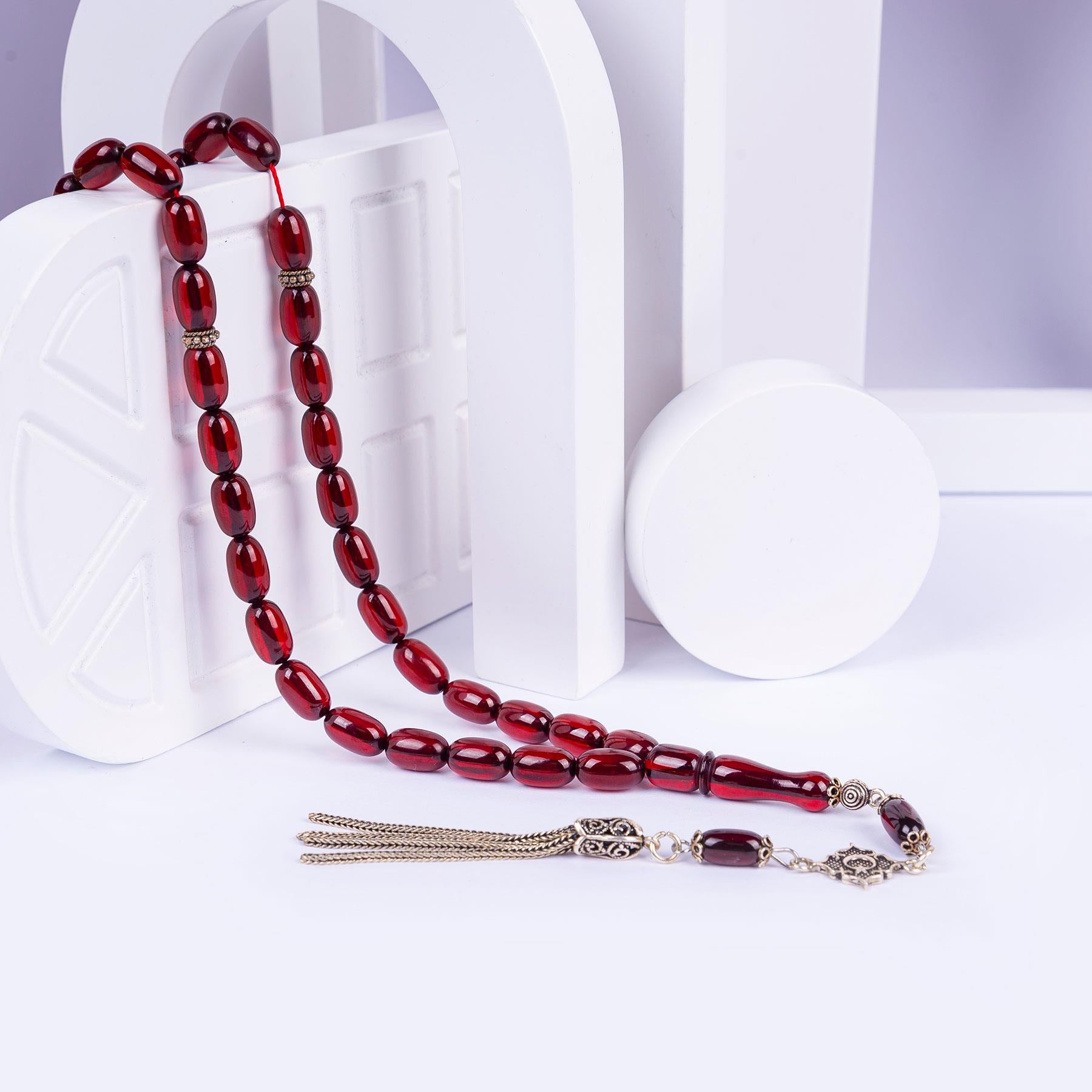 Silver Tasseled Capsule Model Crimped Amber Prayer Beads  1