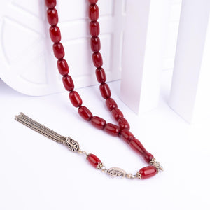 Silver Tasseled Capsule Model Crimped Amber Prayer Beads 3