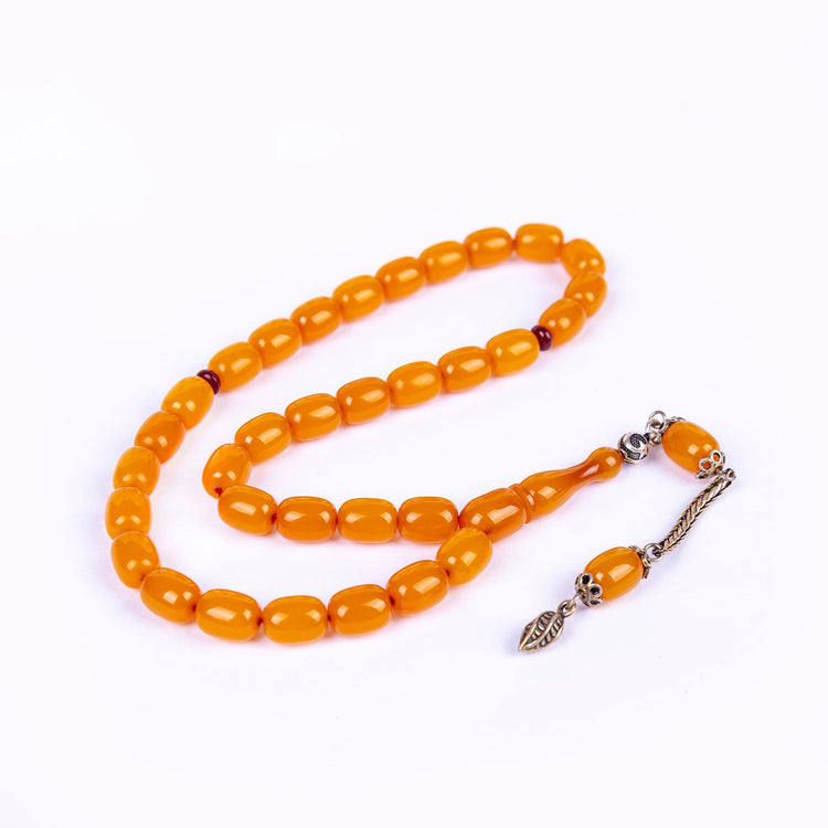 Silver Tasseled Capsule Model Crimped Amber Prayer Beads 4