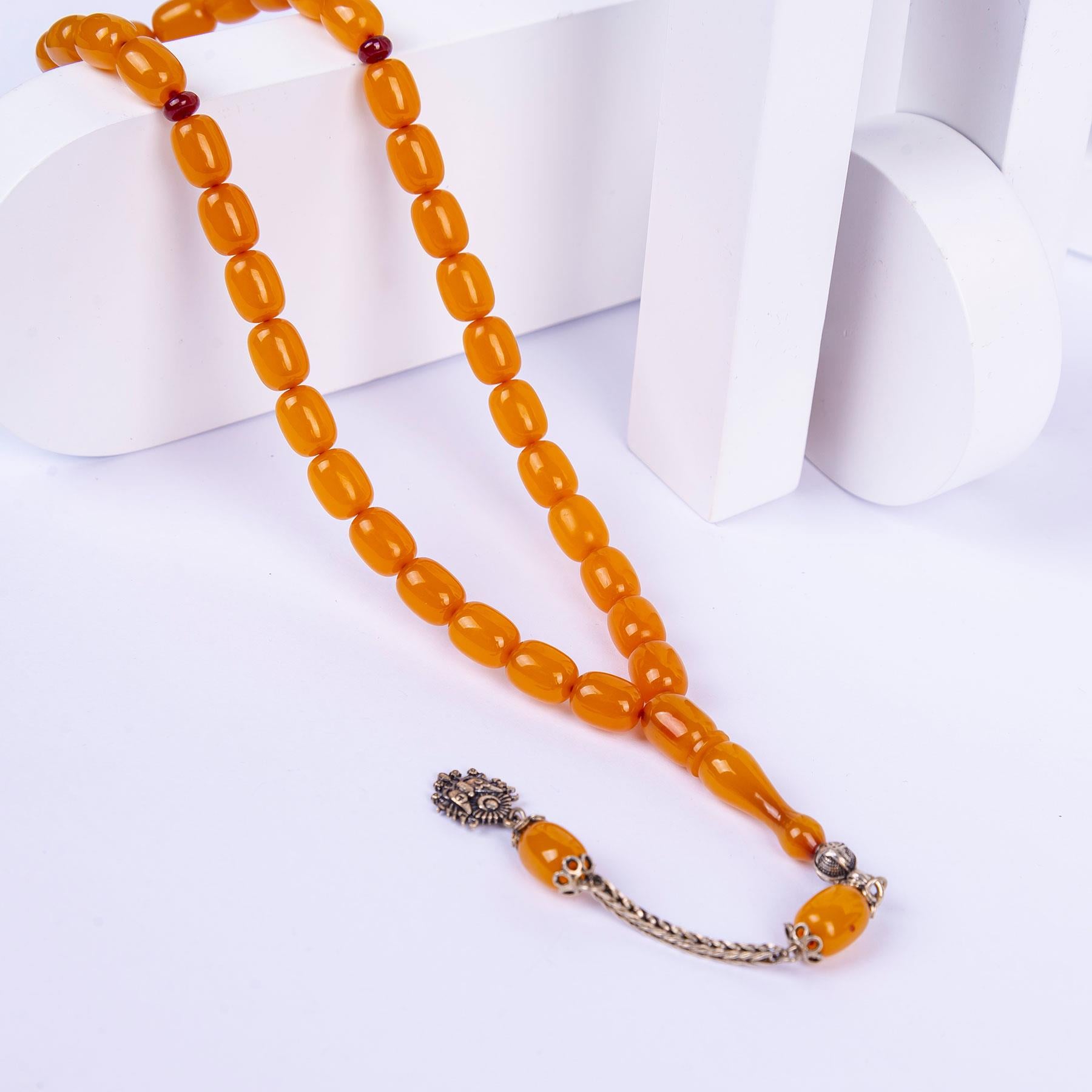 Silver Tasseled Capsule Model Crimped Amber Prayer Beads 2