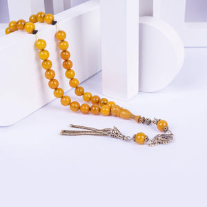 Ve Tesbih Sphere Cut Fire Amber Rosary with Silver Tassels 1