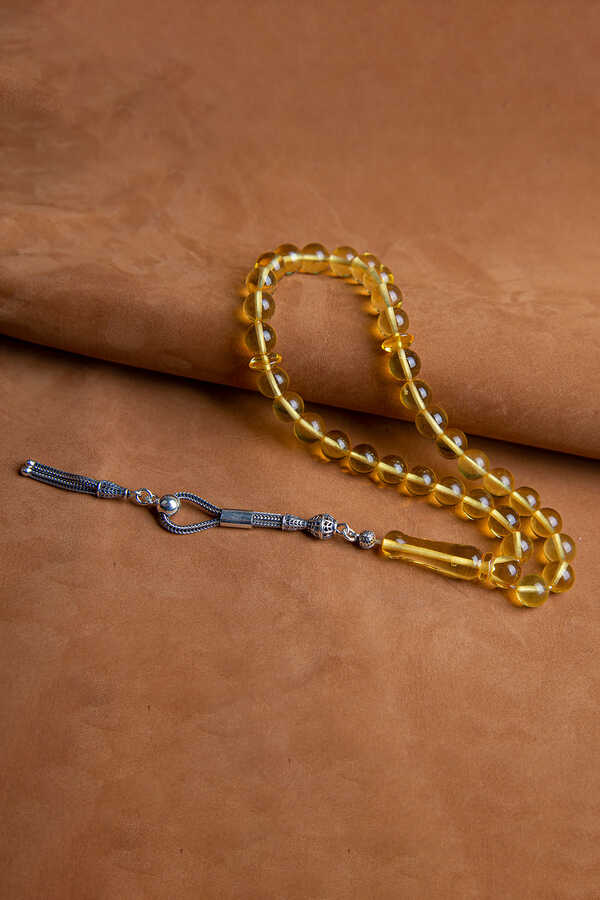 Ve Tesbih Drop Amber Rosary with Silver Tassels