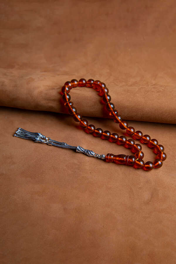 Ve Tesbih Drop Amber Rosary with Silver Tassel