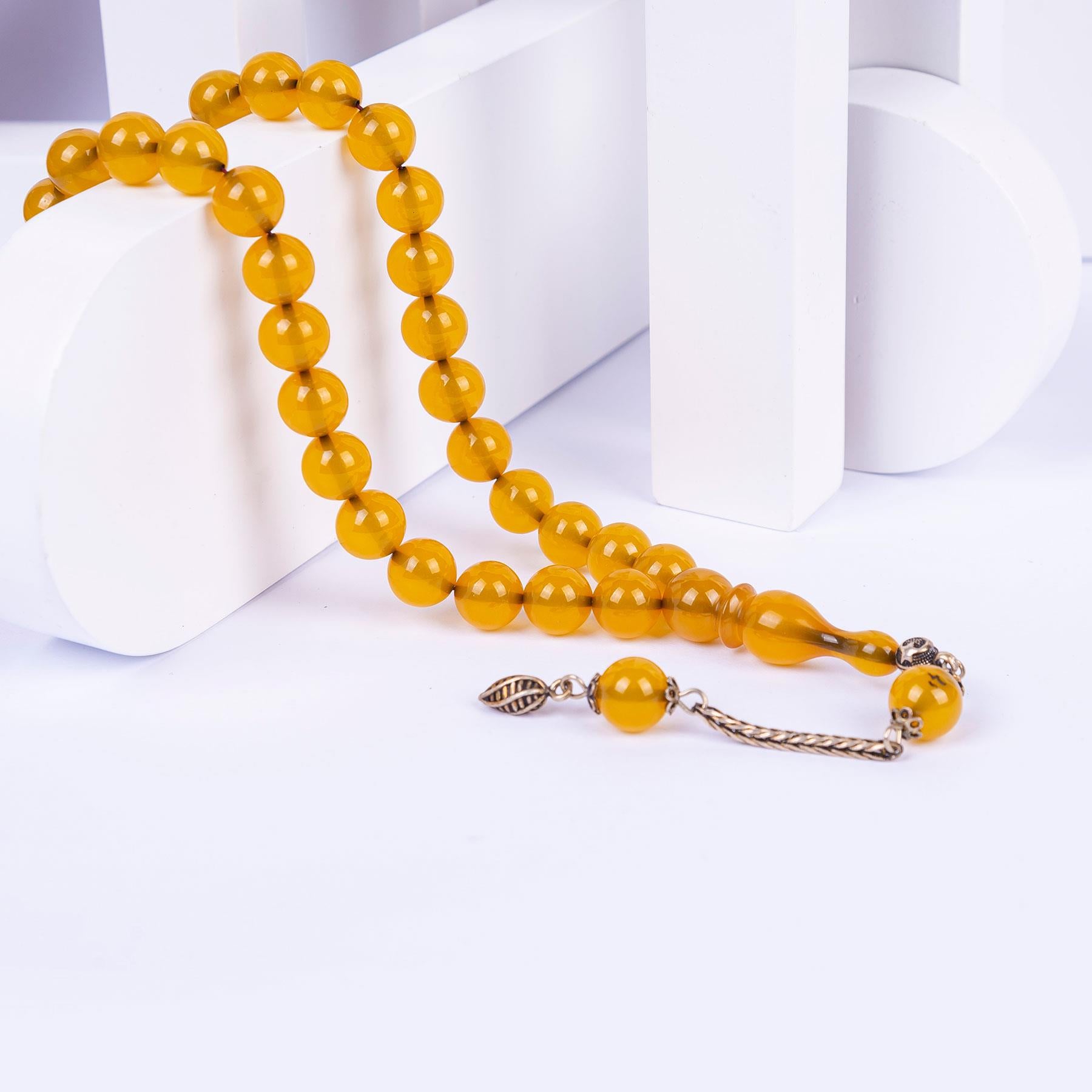 Silver Tasseled Globe Model Crimped Amber Prayer Beads 1