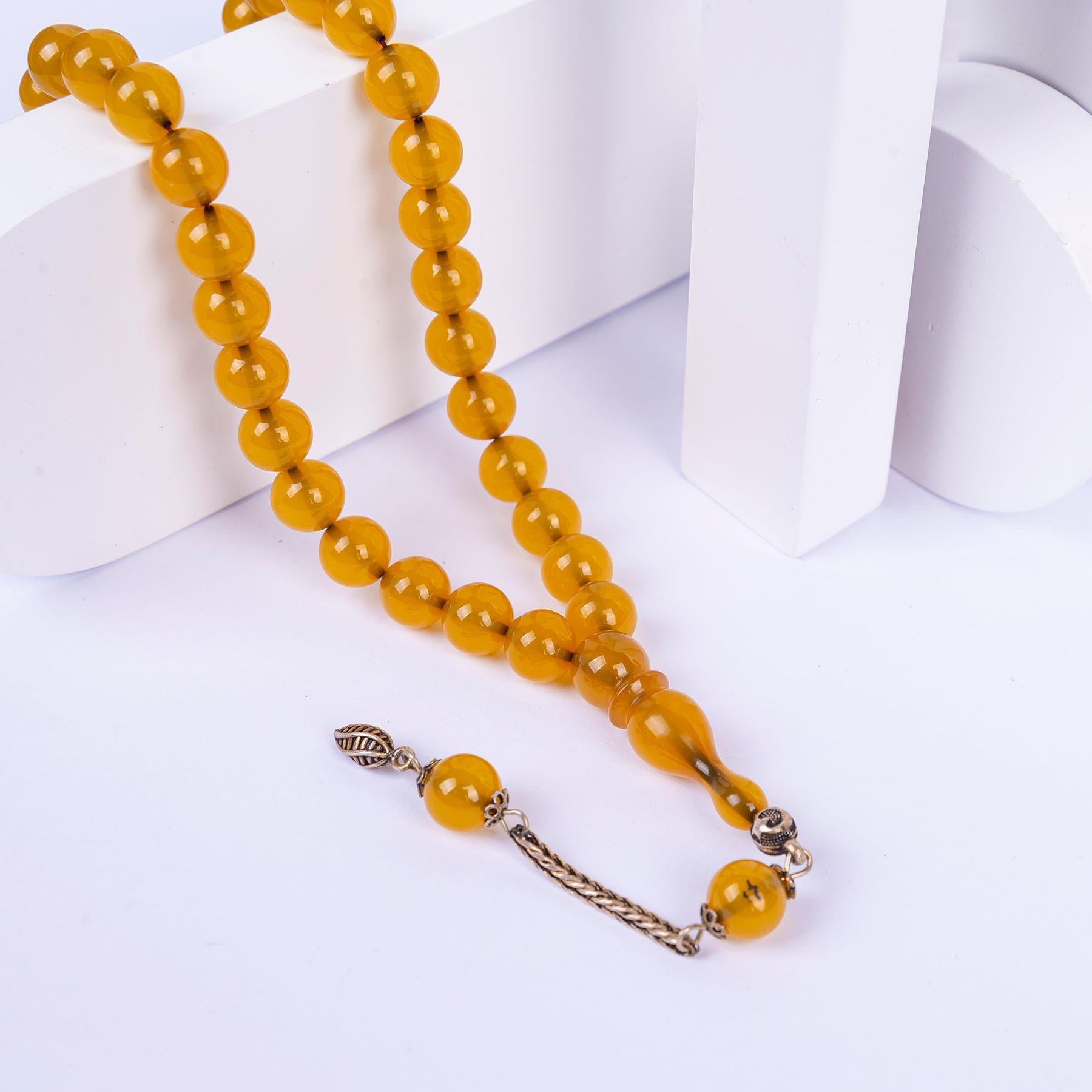 Silver Tasseled Globe Model Crimped Amber Prayer Beads 2