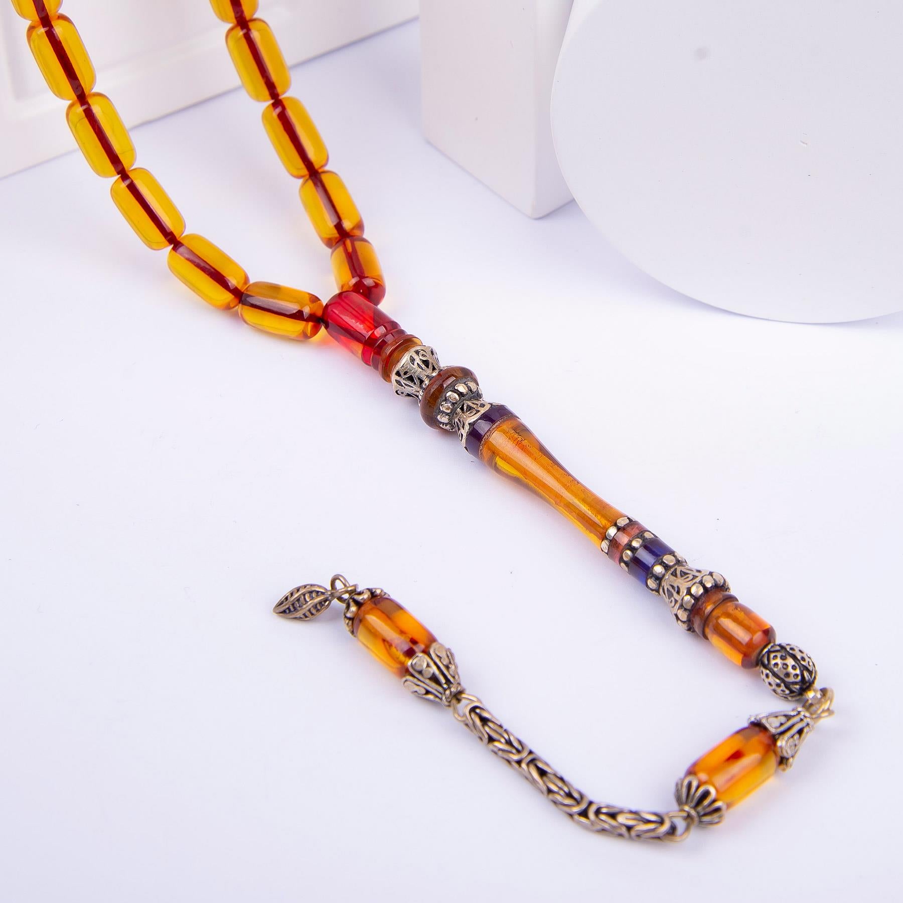 Ve Tesbih Embroidered Capsule Model Fire Amber Rosary 3