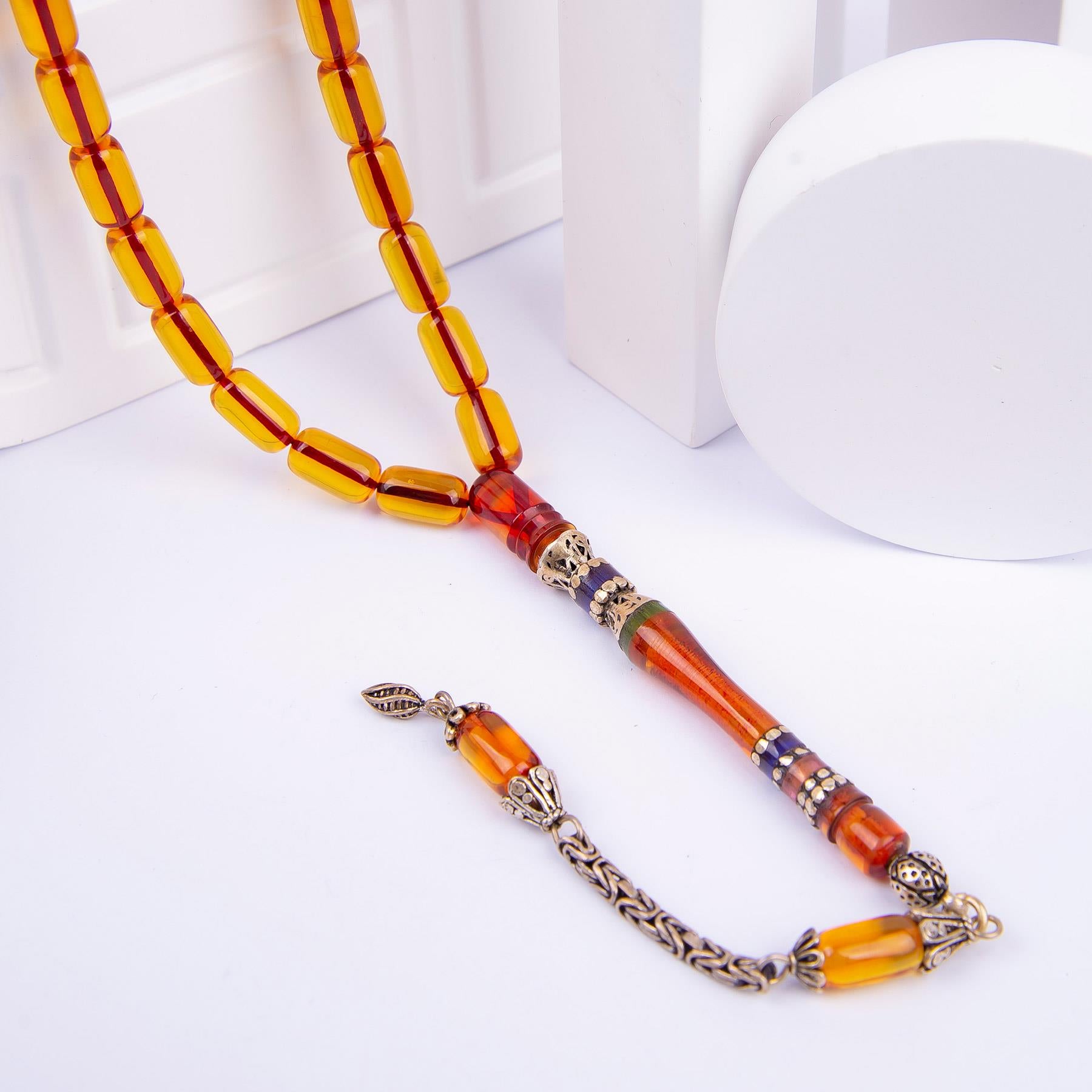 Ve Tesbih Embroidered Capsule Model Fire Amber Rosary 3