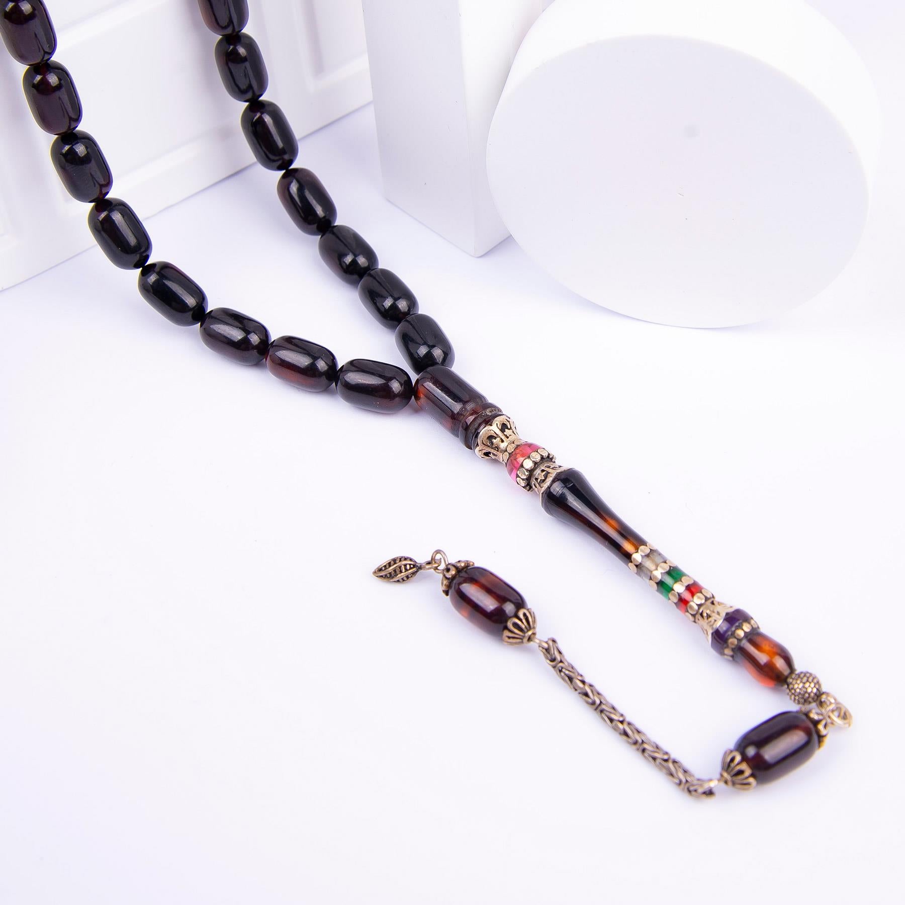 Embroidered Capsule Model Pressed Amber Prayer Beads 2