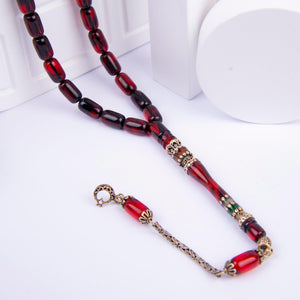 Silver Tasseled Nakkaş Imame Capsule Cut Fire Amber Prayer Beads 3