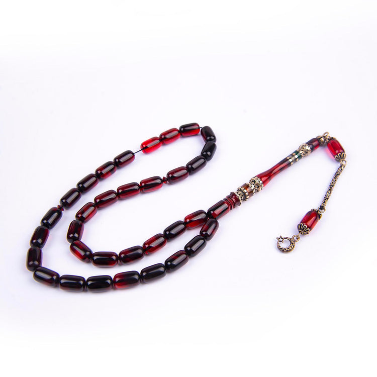 Silver Tasseled Nakkaş Imame Capsule Cut Fire Amber Prayer Beads 4