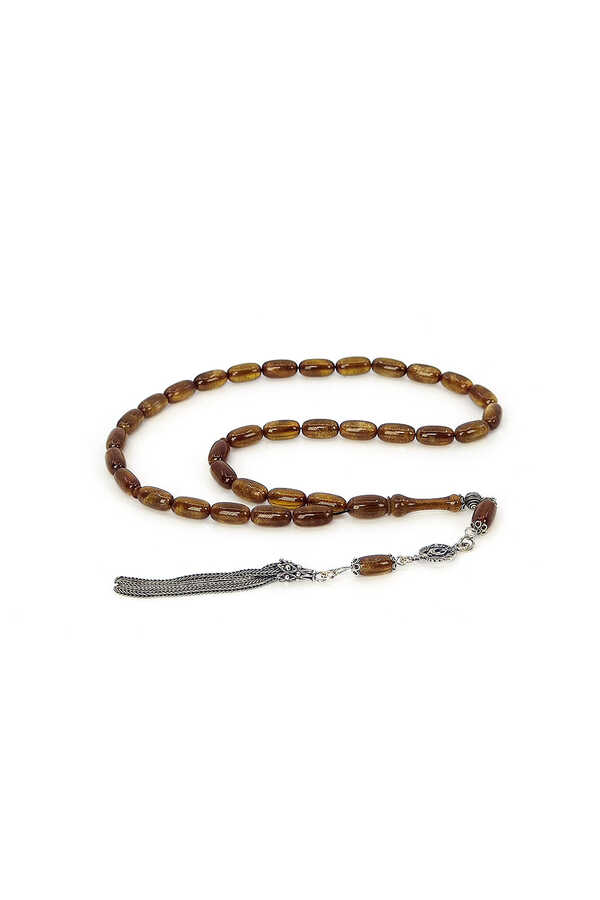 Ve Tesbih Pearlescent Amber Rosary with Silver Tassels