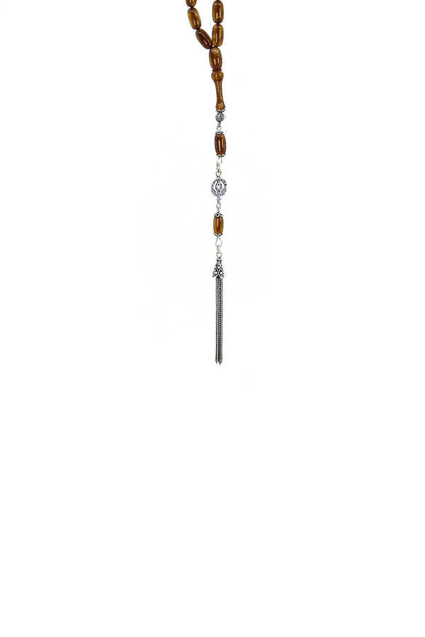 Ve Tesbih Pearlescent Amber Rosary with Silver Tassels