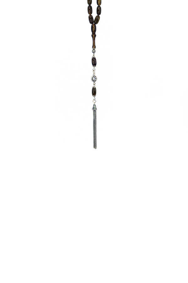 Ve Tesbih Pearlescent Amber Rosary with Silver Tassels 2