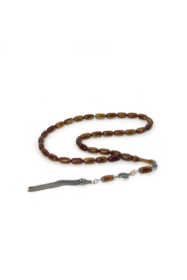 Ve Tesbih Pearlescent Amber Rosary with Silver Tassels  1