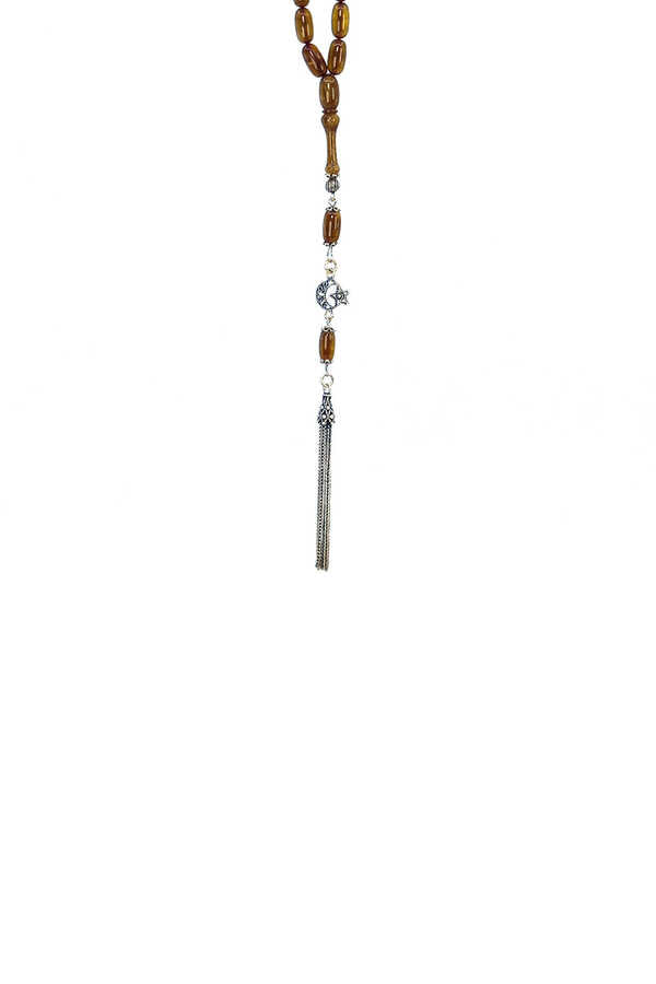 Ve Tesbih Pearlescent Amber Rosary with Silver Tassels  2