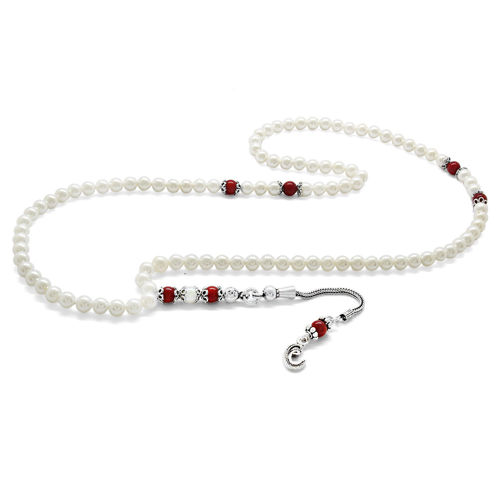 Silver Vav Tasseled Pearl Prayer Beads of 99