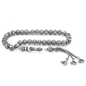 Wrist Length Silver Rosary with a Star and a Crescent
