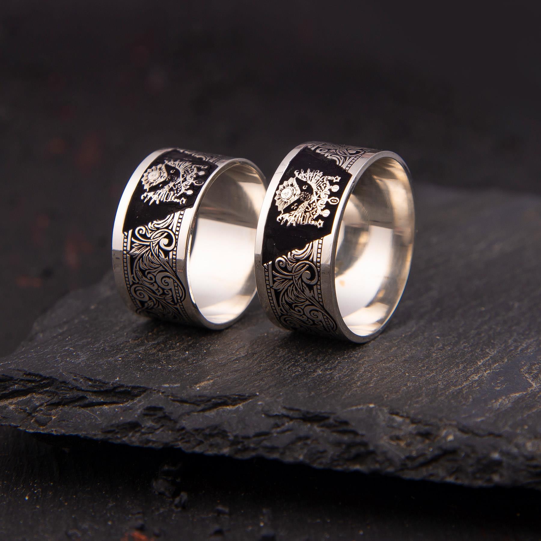 Ve Tesbih Customizable Silver Double Wedding Band Ring 1