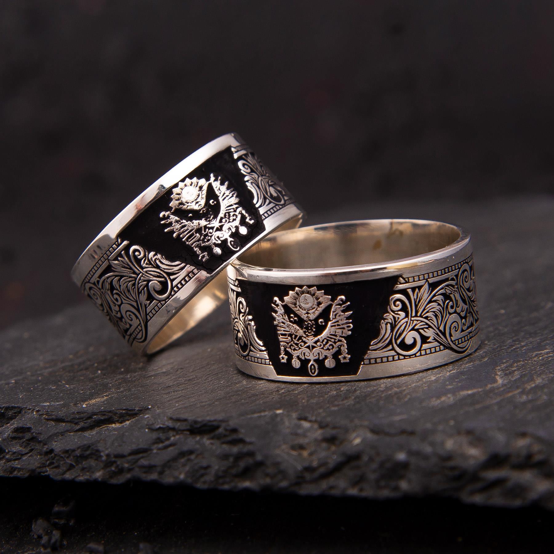 Ve Tesbih Customizable Silver Double Wedding Band Ring 2
