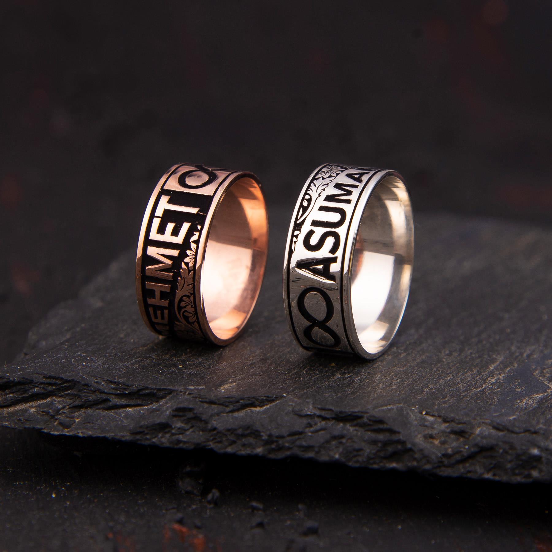 Ve Tesbih Personalized Silver Couple Wedding Ring 1