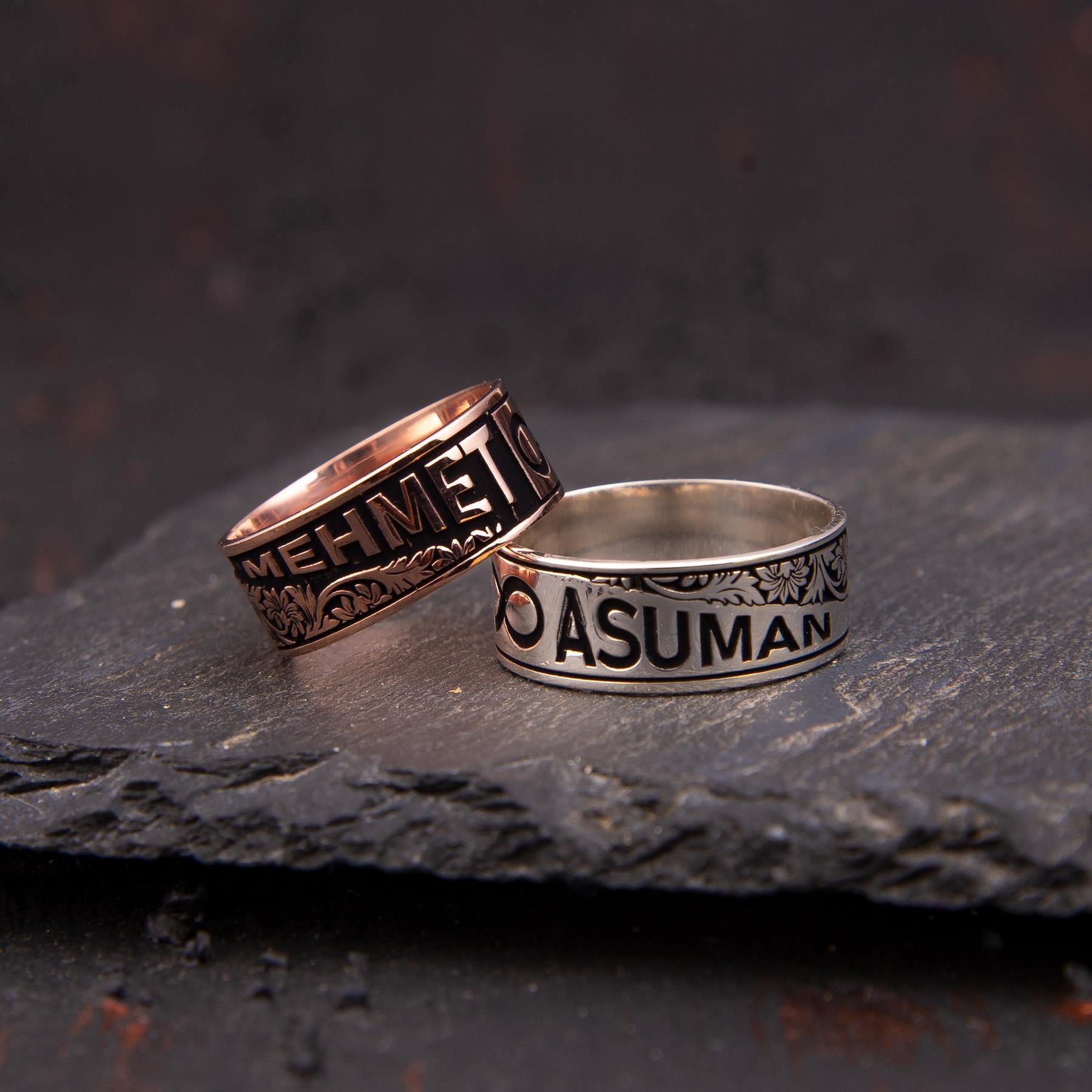 Ve Tesbih Personalized Silver Couple Wedding Ring 2