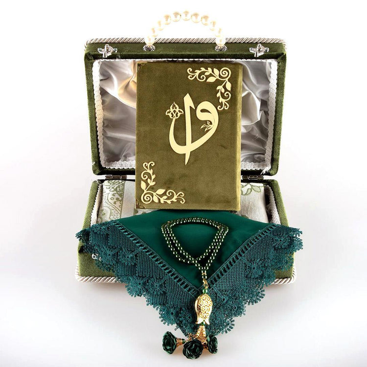 Ve Tesbih Velvet Boxed Green Hafiz Size Quran Set 1