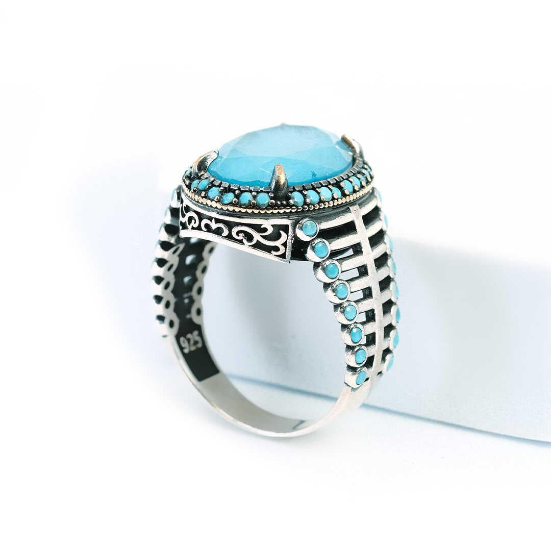  Cage Model Turquoise Stone 925 Sterling Silver Men's Ring 4