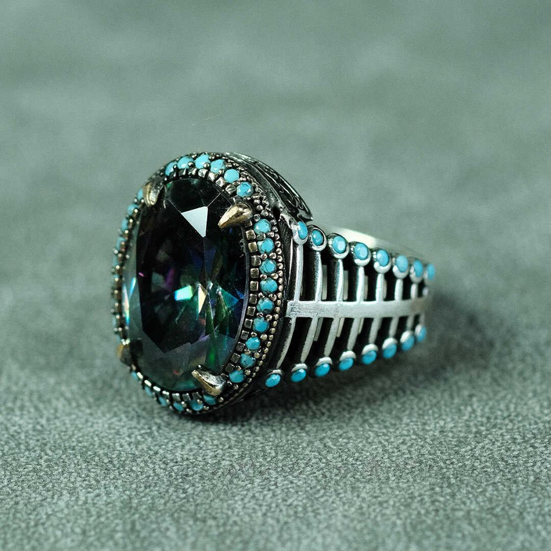 Cage Model 925 Sterling Silver Men's Ring with Mystic Topaz Stone 2