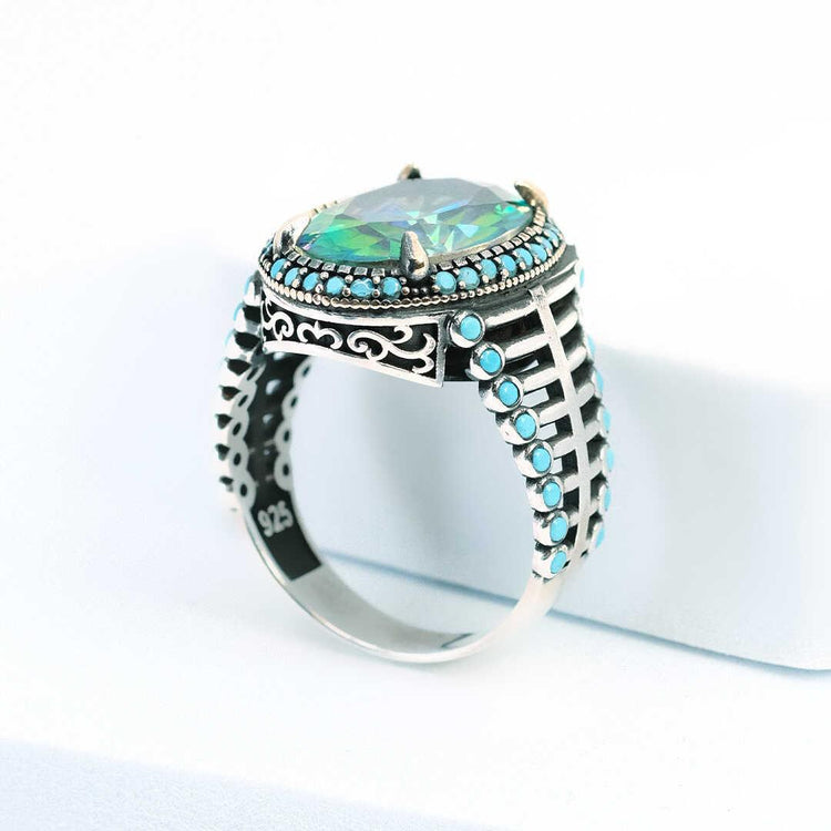 Cage Model 925 Sterling Silver Men's Ring with Mystic Topaz Stone 4