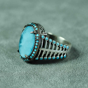 Cage Model Paraiba Stone 925 Sterling Silver Men's Ring 2