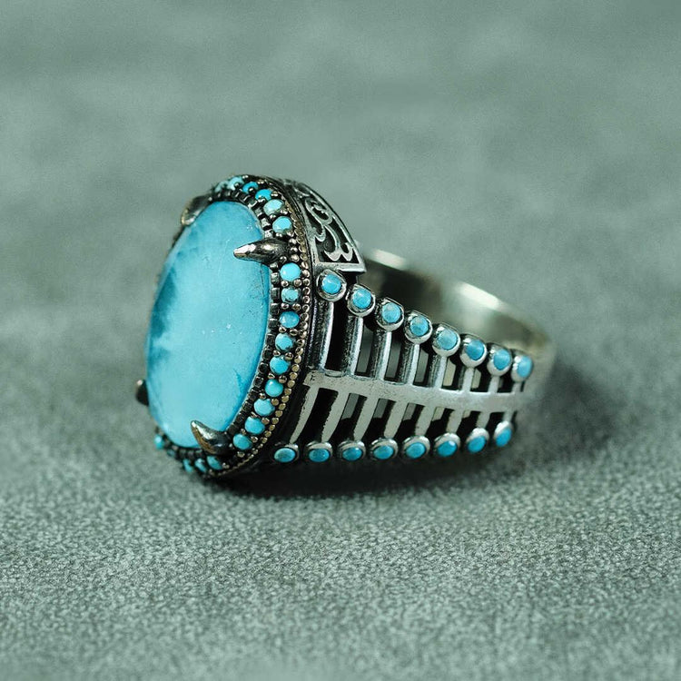 Cage Model Paraiba Stone 925 Sterling Silver Men's Ring 2