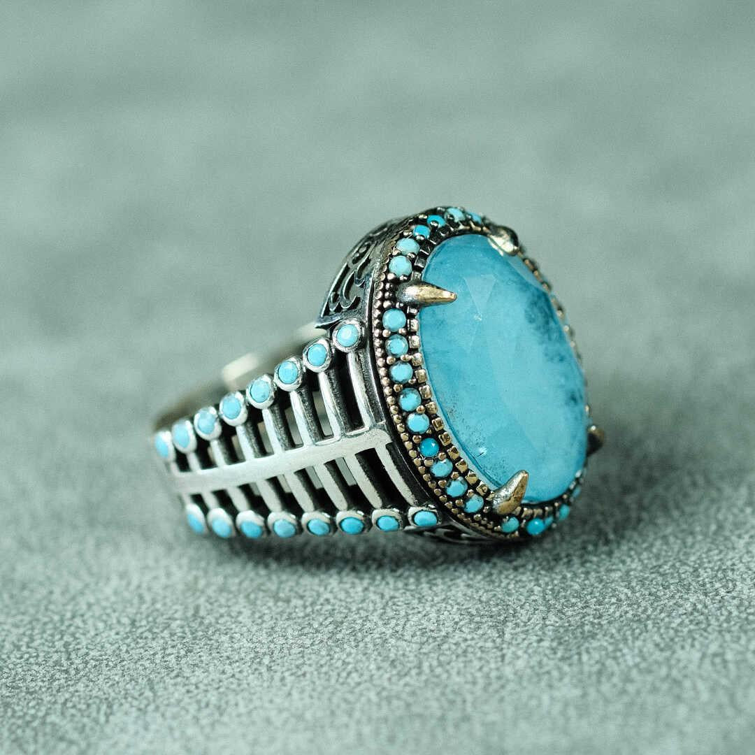 Cage Model Paraiba Stone 925 Sterling Silver Men's Ring 3