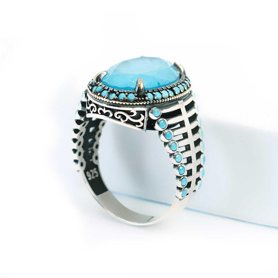 Cage Model Paraiba Stone 925 Sterling Silver Men's Ring 4