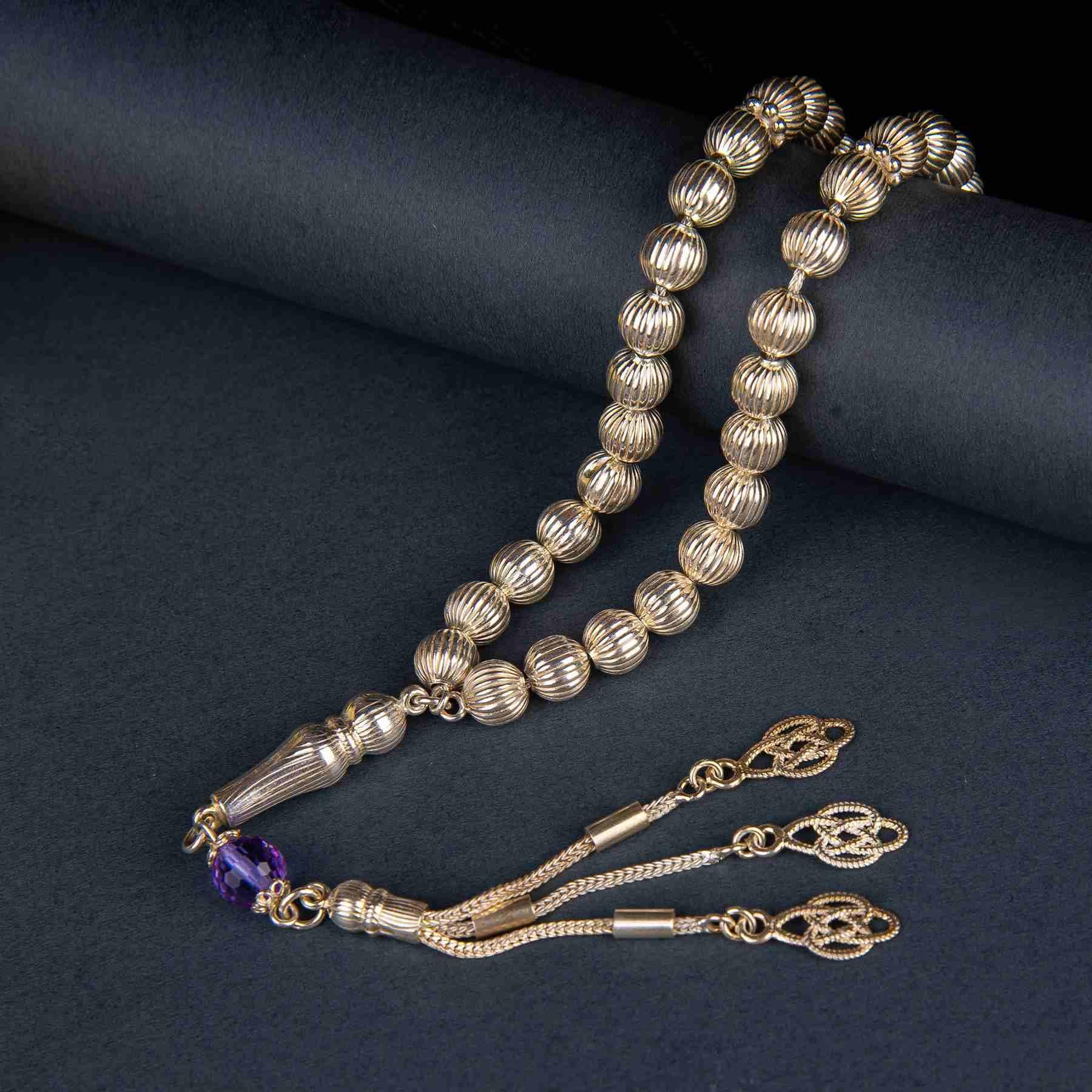 Ve Tesbih Pencil Engraved Sterling Silver Rosary 1