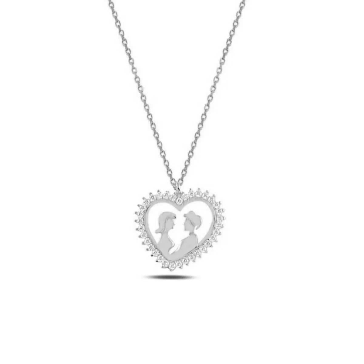 Ve Tesbih Valentines Model Zircon Stone Silver Necklace 
