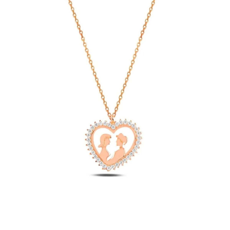 Ve Tesbih Valentines Model Zircon Stone Rose Silver Necklace 