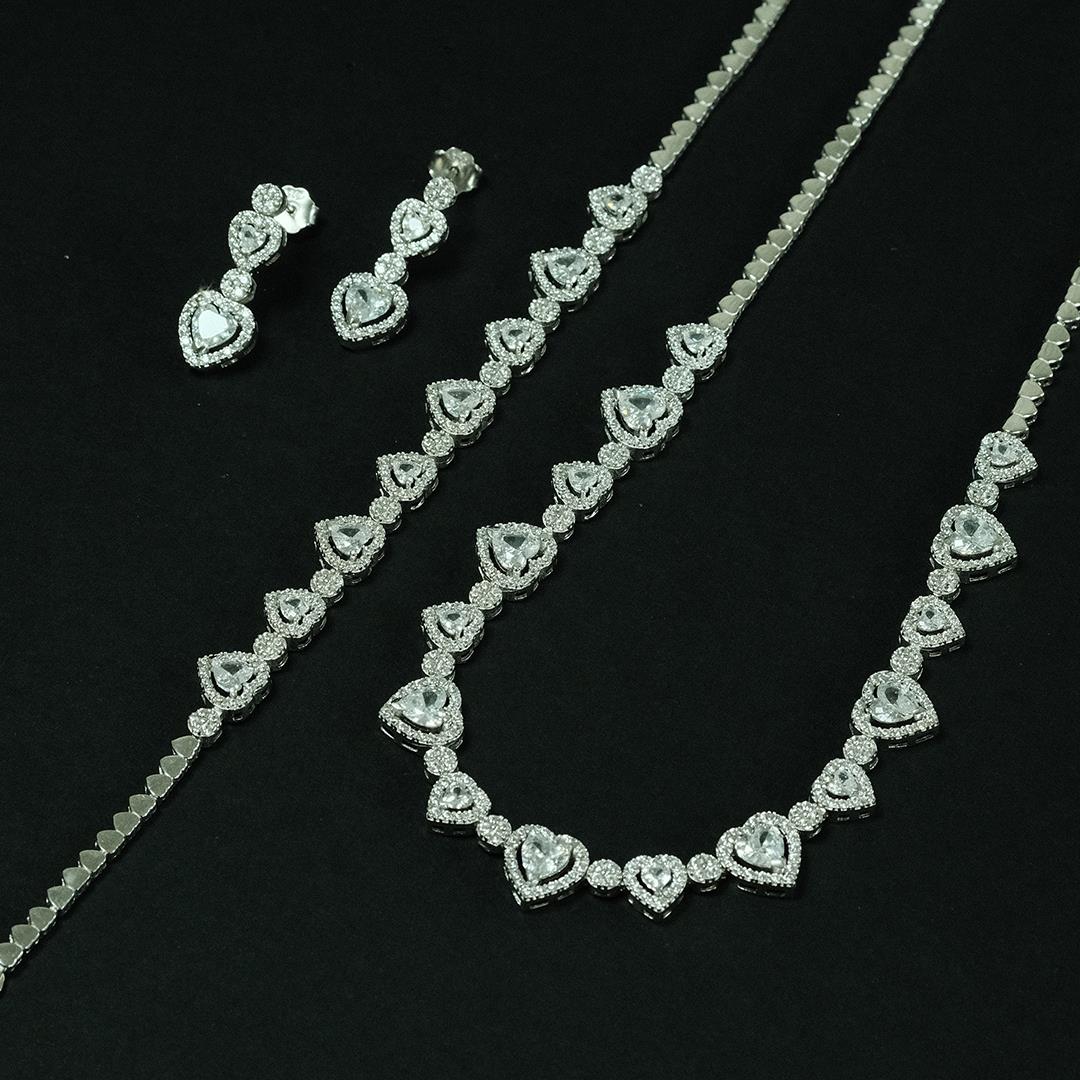 Ve Tesbih Heart Model Sterling Silver Jewelry Set 2