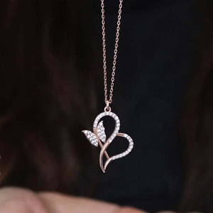 Ve Tesbih Heart and Butterfly Silver Necklace 1